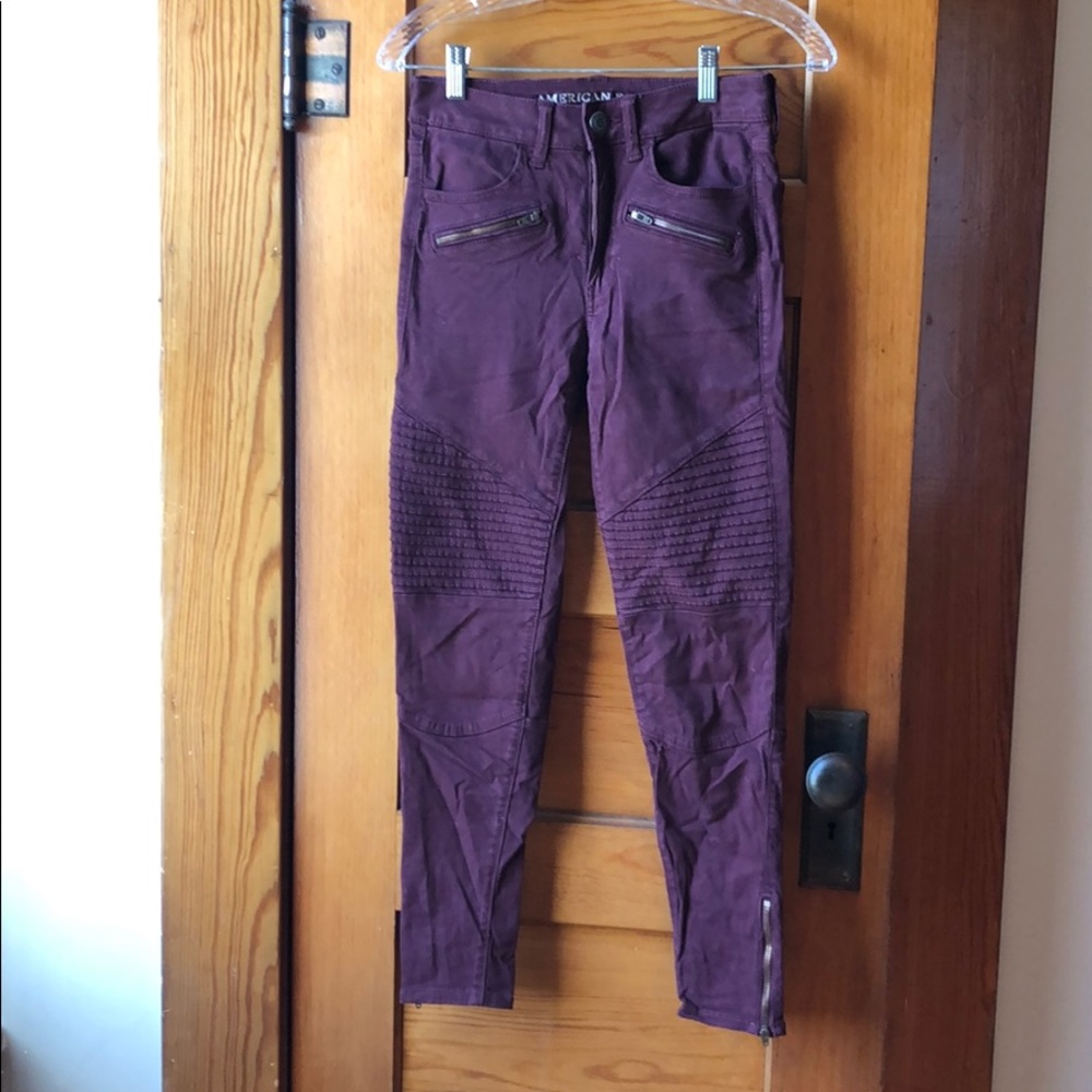 Maroon skinny Moto jegging